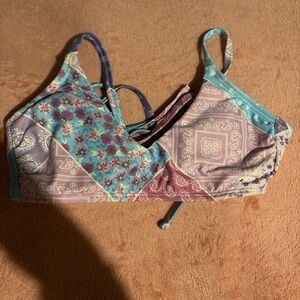 Xhilaration Floral Patchwork Bikini Top in Teal, Lavender, Purple